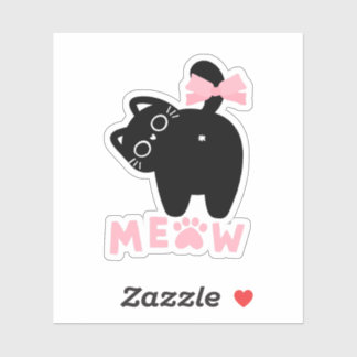 Adesivo Gato Kawaii Rosa “Miau” Gatinho Preto Fofinho Femi