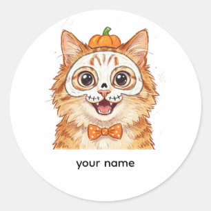 Adesivo Gato Laranja de Pintura Facial de Esqueleto Fofo n