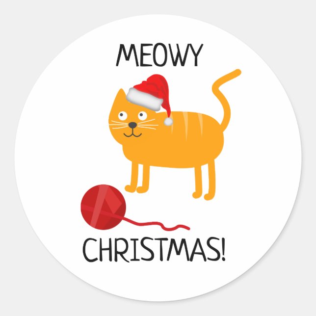 Adesivo Gato Laranja Divertido Sticker de Natal Meowy (Frente)