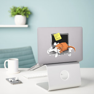 Adesivo Gato Laranja Engraçado Notebook Verde Trabalho Cas