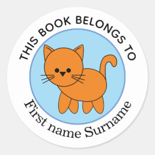 Adesivo Gato Laranja Este Livro Pertence Personalizado