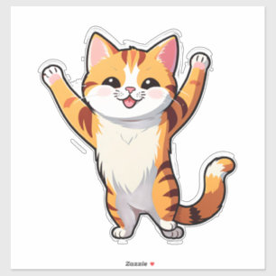 Adesivo Gato Laranja Feliz de Desenho Animado Levantando P