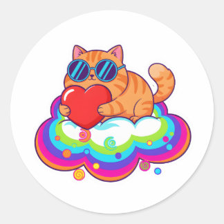 Adesivo Gato Laranja Fofo Segurando Coração Vermelho na Nu
