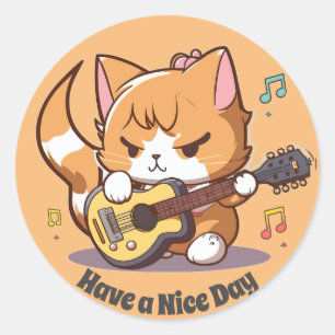 Adesivo Gato Laranja Fofo Tocando Violão