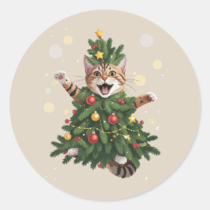 Adesivo Gato Laranja Gengibre Árvore de Natal Natal Fofo 