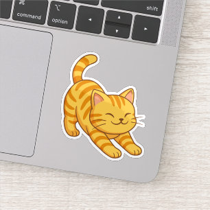 Adesivo Gato Laranja Listrado Alongando