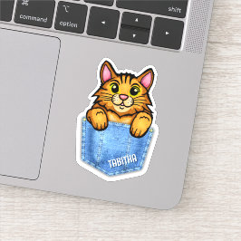 Adesivo Gato Laranja no bolso de Faux Denim com Nome Perso