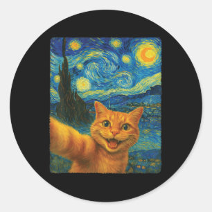 Adesivo Gato Laranja Noite Estrelada Van Gogh Selfie Mãe d