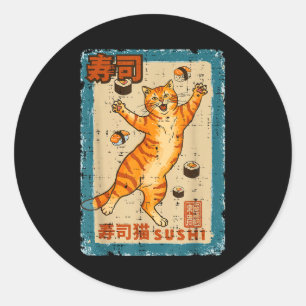 Adesivo Gato Laranja Pulando Com Sushi Comida Japonesa Hom