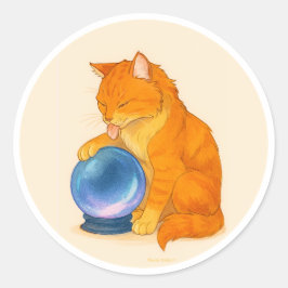 Adesivo Gato laranja tabby com bola de cristal azul