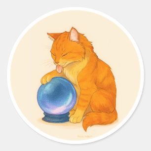 Adesivo Gato laranja tabby com bola de cristal azul