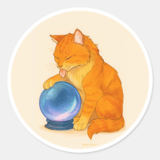 Adesivo Gato laranja tabby com bola de cristal azul