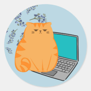Adesivo Gato Laranja Trabalhando