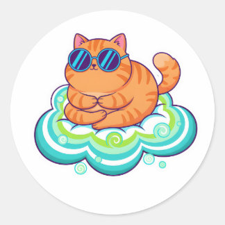 Adesivo Gato Laranja Zen Meditando na Nuvem Turquesa