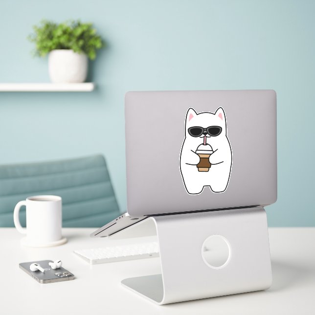 Adesivo Gato legal (Laptop na mesa)