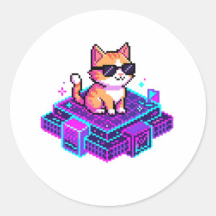 Adesivo Gato Legal com Óculos de Sol em Pixel Art Fofa