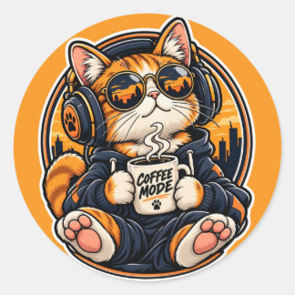 Adesivo Gato legal de streetwear bebendo café