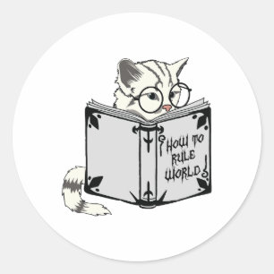 Adesivo Gato Lendo Livro