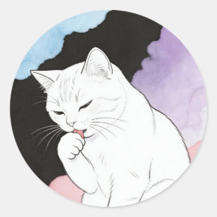 Adesivo Gato Limpando a Pata