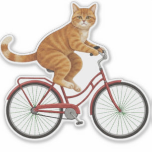 Adesivo Gato Listrado Laranja em uma Bicicleta 