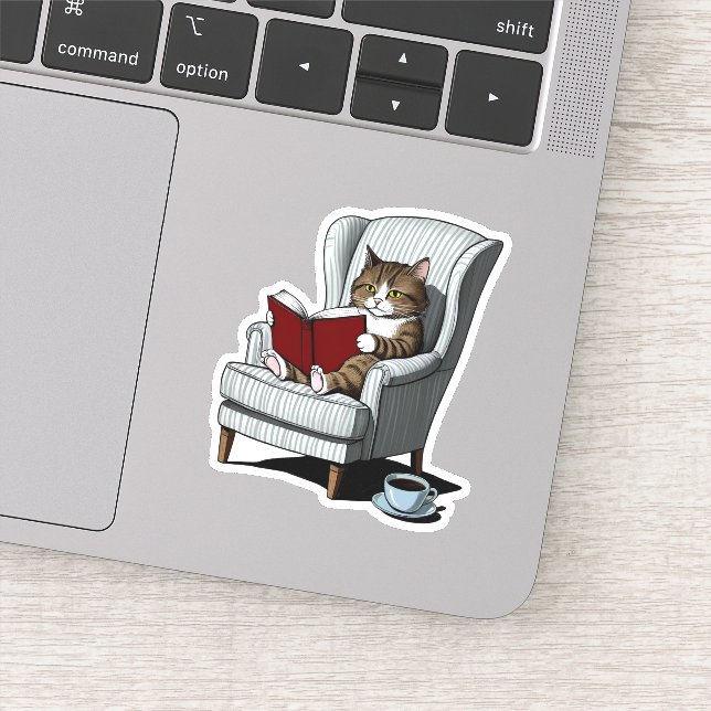 Adesivo Gato Louco com Livro e Café (Detalhe)