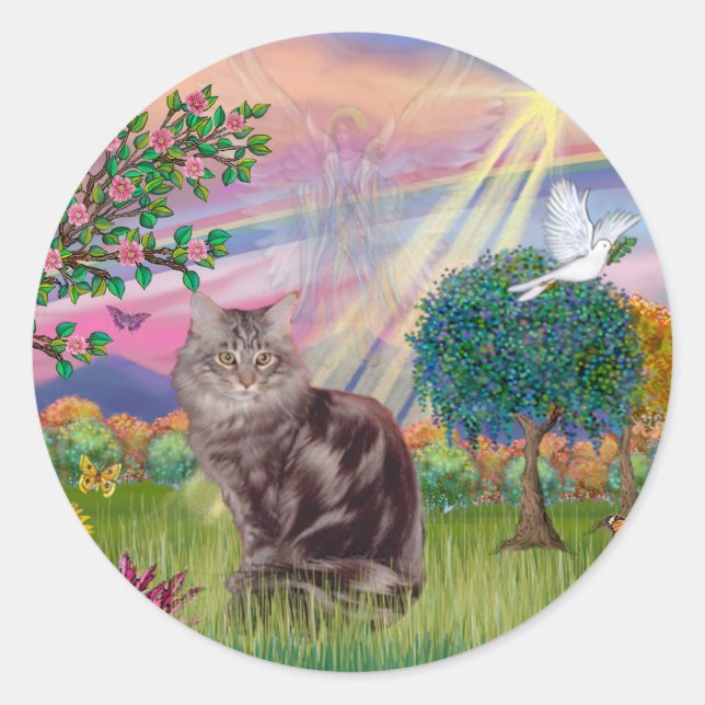 Adesivo Gato Maine Coon - Anjo das Nuvens (Frente)