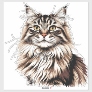 Adesivo Gato Maine Coon Fofo Com Pelagem Marcante
