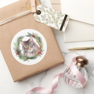 Adesivo Gato Maine Coon Natal Coroa de Natal Kitten Festiv