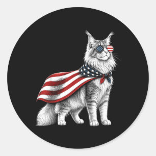 Adesivo Gato Mainecoon 4 De Julho Bandeira Americana Patri