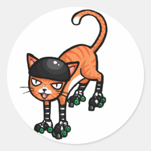 Adesivo Gato malhado alaranjado em rollerskates