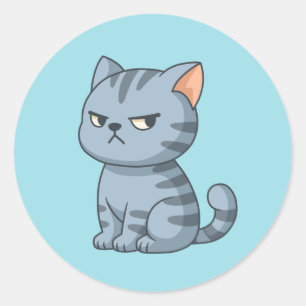 Adesivo Gato Malhado Cinza Mal-Humorado em Azul