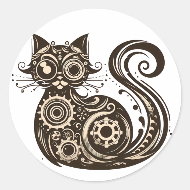 Adesivo Gato Mecânico Steampunk (Frente)
