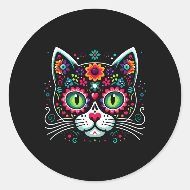Adesivo Gato Mexicano de Crânio de Açúcar Fofo  (Frente)