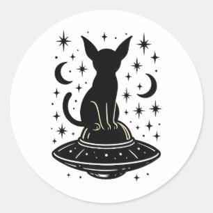 Adesivo Gato Místico em OVNI com Estrelas e Luas