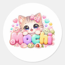 Gato Mochi Kawaii Fofo Nome Rosa Pastel Brilhante 