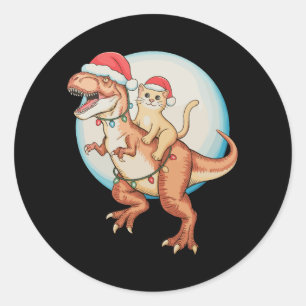 Adesivo Gato Montando Dinossauro T Rex Lua Natal