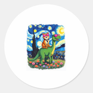 Adesivo Gato Montando Dinossauro T-Rex Noite Estrelada Ama