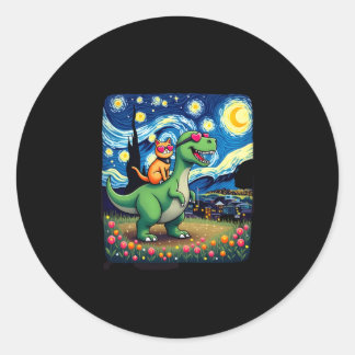 Adesivo Gato Montando Dinossauro T-Rex Noite Estrelada Ama