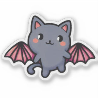 Adesivo Gato Morcego Cinza Kawaii - Adorável Gatinho Voado