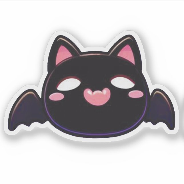 Adesivo Gato Morcego Preto - Kitten Voadora Kawaii (Frente)