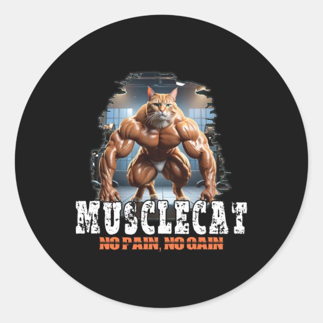 Adesivo Gato Muscular - Poder de Construção de Bacalhau -  (Frente)