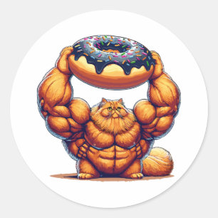 Adesivo Gato Musculoso Levantando Donut