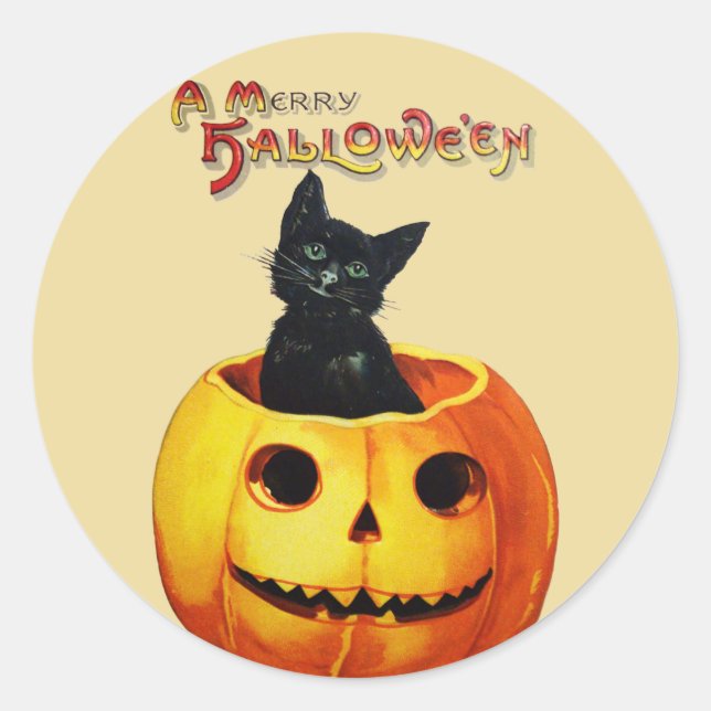 Adesivo Gato na Pumpkin Vintage Halloween Stickers (Frente)