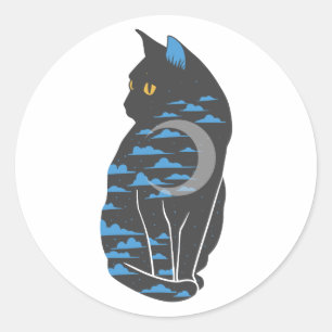 Adesivo Gato na silhueta noturna - Escolha a cor de trás