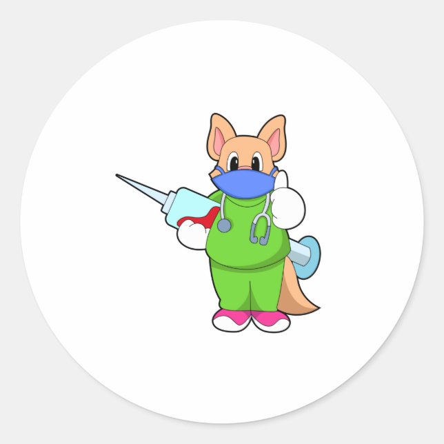 Adesivo Gato na Vacinação com Seringa (Frente)