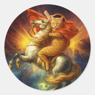 Adesivo Gato Napoleão Cavalgando Cavalo Através da Galáxia