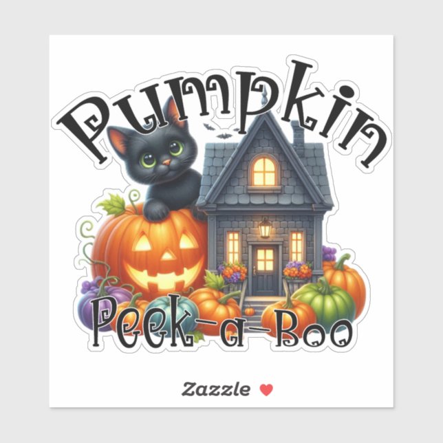 Adesivo Gato Negro Bonito com o Halloween de Peek-a-Boo de (Folha)
