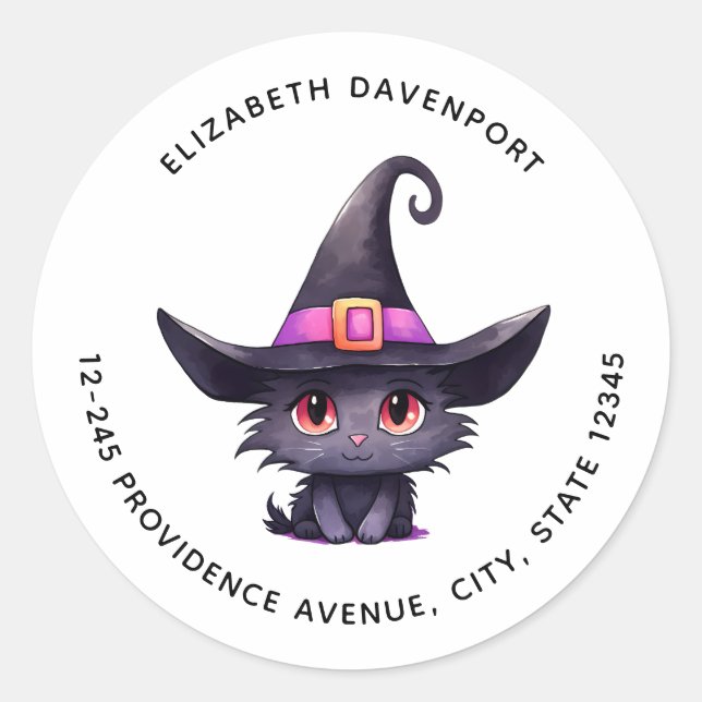 Adesivo Gato Negro bonito Vestindo o endereço de chapéu de (Frente)