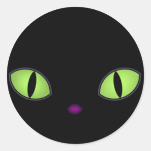 Adesivo Gato Negro Com Olhos Verdes Grandes