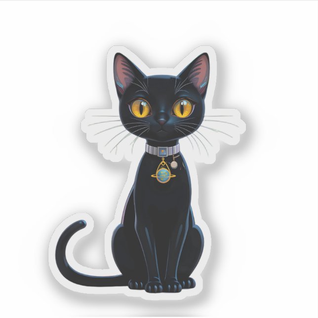 Adesivo Gato Negro Cósmico Cósmico da Era Espacial Atômica (Frente)